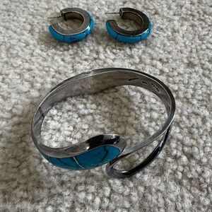 Vintage Mexico Sterling Silver 950 and 925 Turquoise Bracelet and Earring set